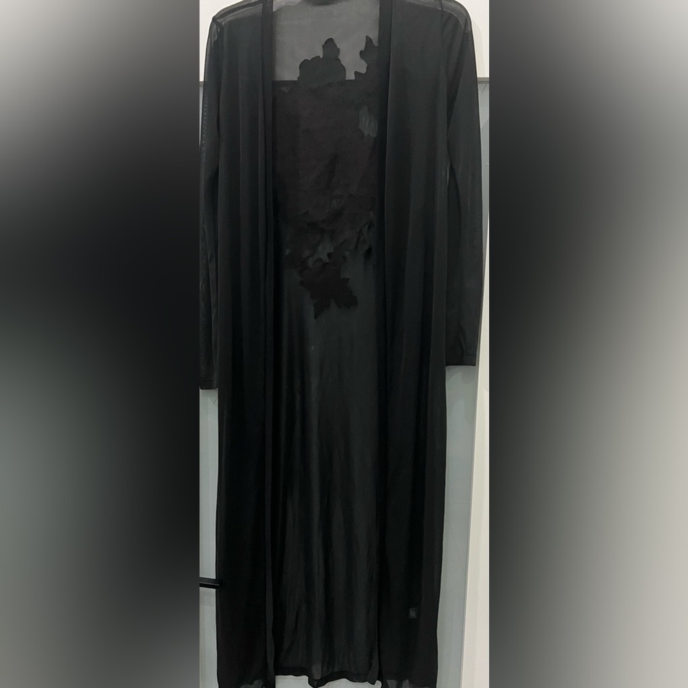 STYLE RACK SHEER Floral Embroidered (on Back) Maxi Open Front - Picture 2 of 3